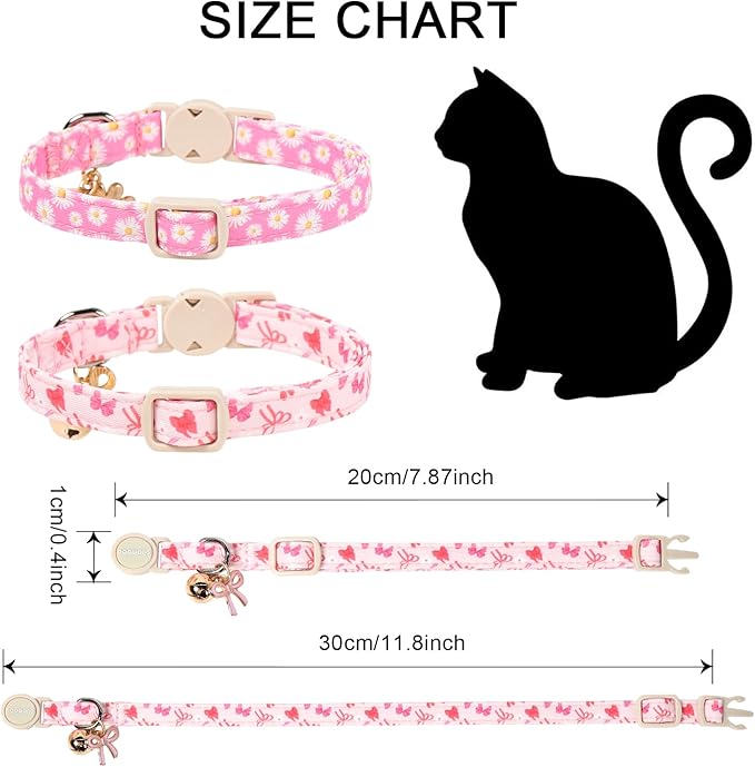 2 Pack Pink Floral Cat Collars Breakaway - Image 4