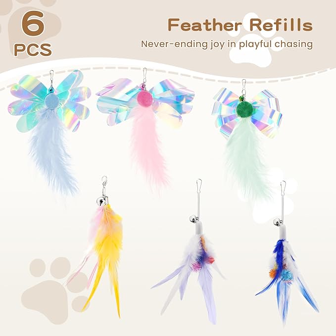 Pawaboo Feather Teaser Cat Toy, Interactive Feather Wands Cats Toy Flying - Image 8