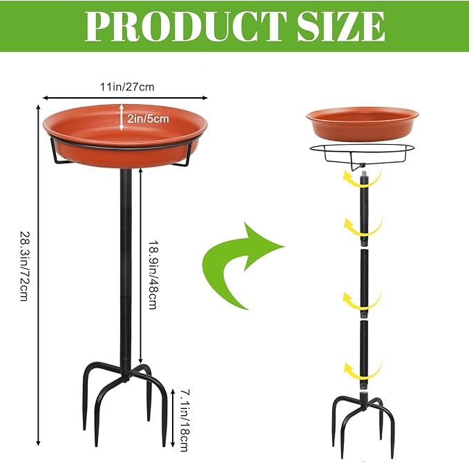 35.5In Freestanding Birdbaths Bowl Outdoor, Standing Garden Bird Bath Bird - Image 2