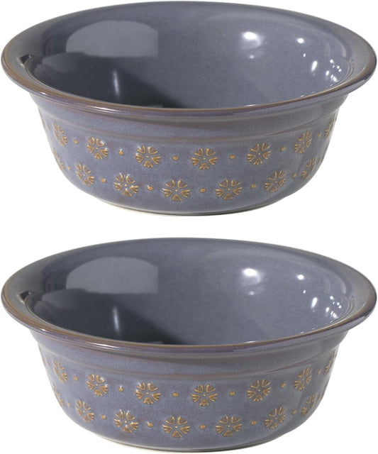 5.5inch Ceramic Set of 2 Dog and Cat Bowls, 2pcs Basic Food and Water Dishes for Puppy, Kitty, Wide Opening Rounded Edge (2 Bowls, Reactived Glaze -Grey)