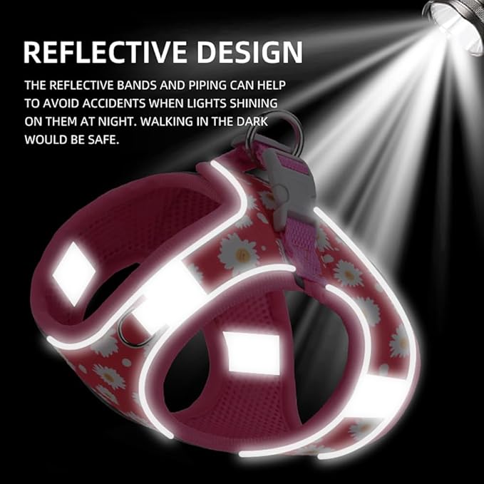 Step in Dog Harness and Leash Set, Flower Adjustable Easy Walk Puppy Harnesses - Image 4