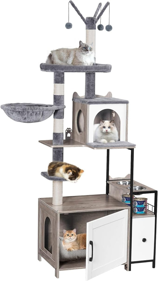 Snughome Cat Tree with Litter Box Enclosure, 3-in-1 Modern Cat Tower by Snughome