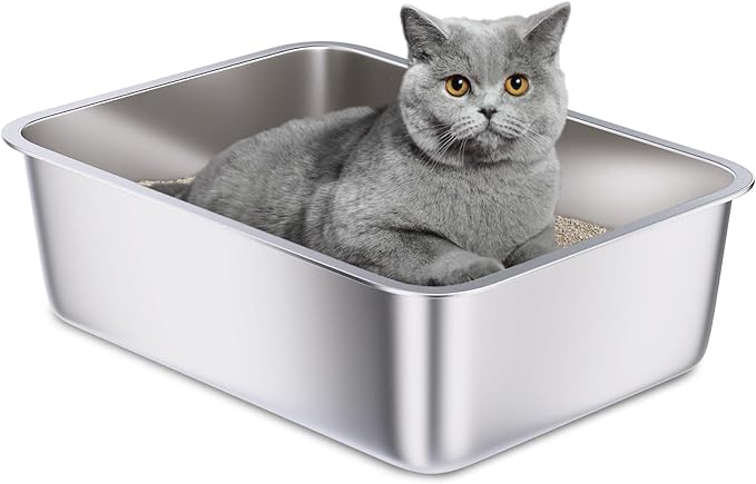 Stainless Steel Litter Box, Non Stick Litterbox No Smell by Holintan