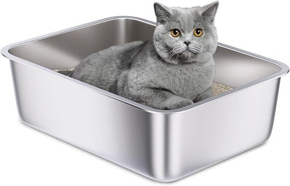 Stainless Steel Litter Box, Non Stick Litterbox No Smell by Holintan
