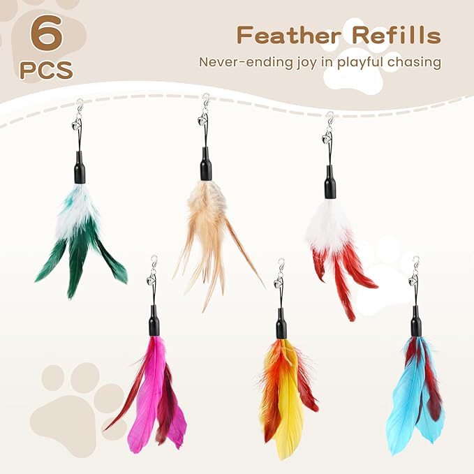Pawaboo Feather Teaser Cat Toy, Interactive Wands Cats Toy Flying Feathers Cat - Image 2