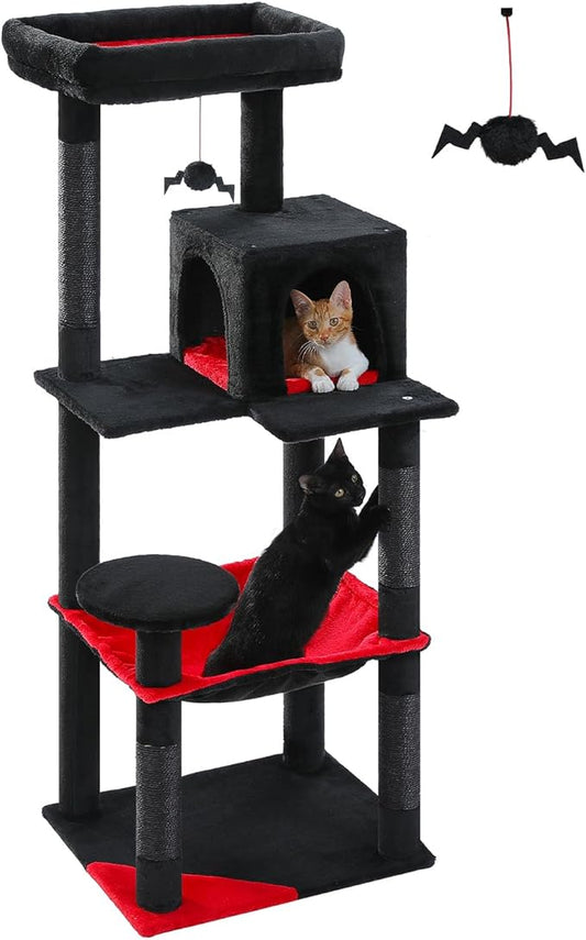 MUTTROS Gothic Cat Tree with Super Large Hammock, 56.3" Black Cat Tower with by MUTTROS