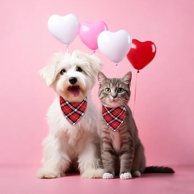 2PCS Dog Bandanas Plaid Two-Sided, Holiday Scarf, Stylish Triangle Dog Outfit - Image 3