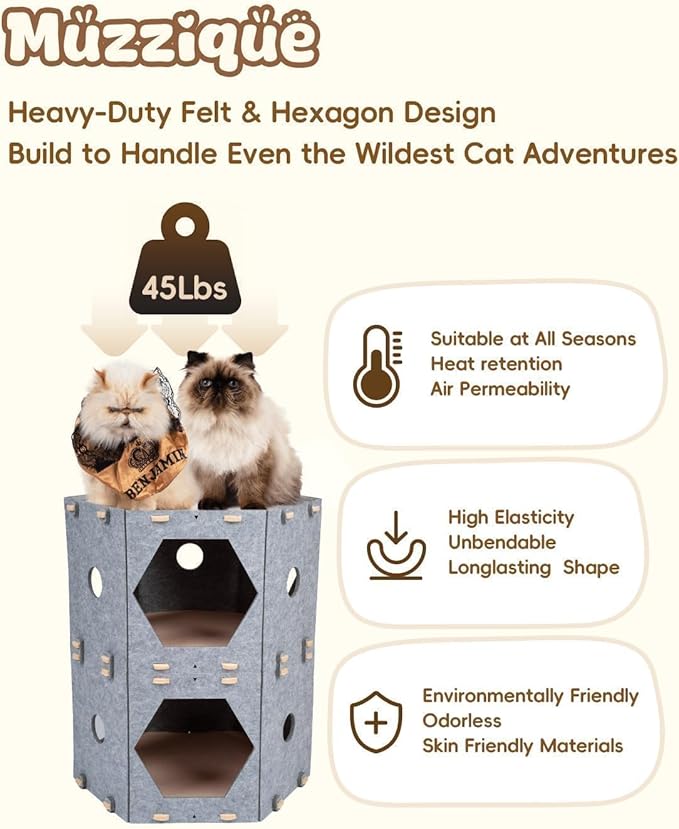 Large Cat Tunnel House Bed for Indoor Cats, w/Hair Brush, DIY Expandable - Image 5