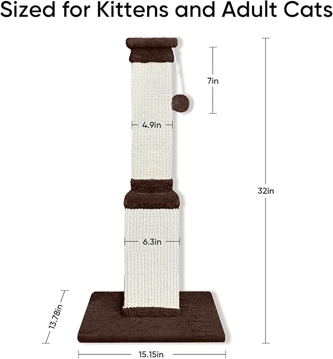 32 Tall Cat Scratching Post for Large Cats, Cat Scratcher for Indoor Cats Adults - Image 3