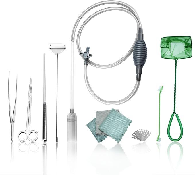 Fish Tank Cleaning Kit with Aquarium Siphon, Fish Net by QREBYQ