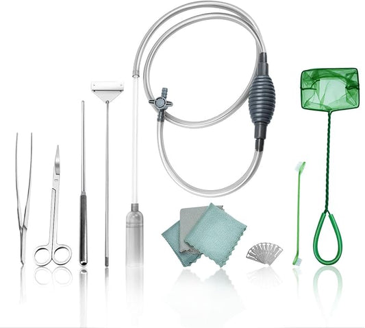 Fish Tank Cleaning Kit with Aquarium Siphon, Fish Net by QREBYQ