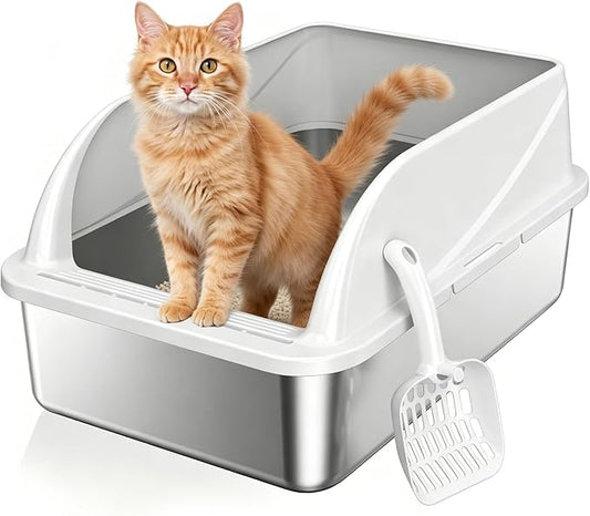 Stainless Steel High Sides Cat Litter Box by OneBug