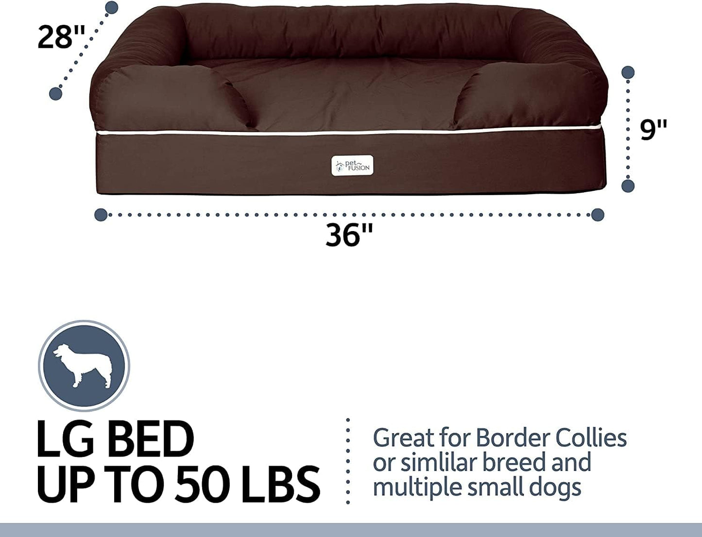 PetFusion Ultimate Dog Bed, Orthopedic Memory Foam, Multiple Sizes and Colors, Medium Firmness Pillow, Waterproof Liner, YKK Zippers, Breathable 35% Cotton Cover