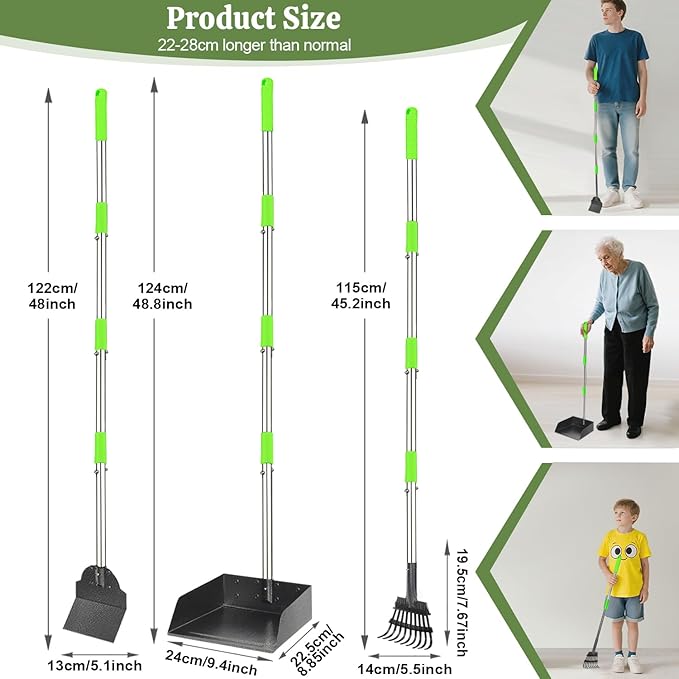 T2Y Extra Long Handle Dog Pooper Scooper 3-Piece Set, Heavy Duty Metal Poop Rake - Image 2