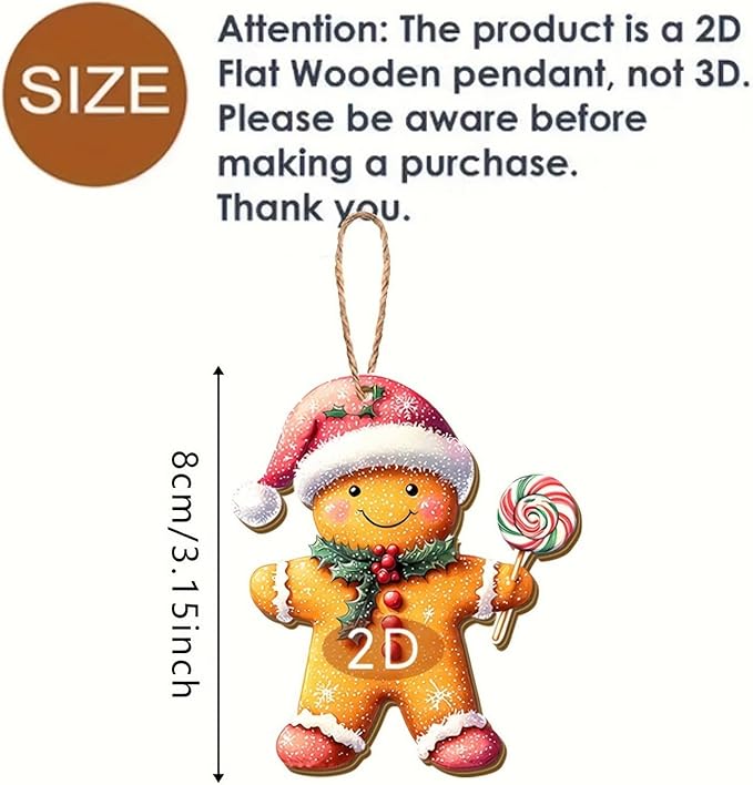 24 Pcs Christmas Gingerbread Man Hanging Ornaments Wooden 2D Indoor Outdoor - Image 2