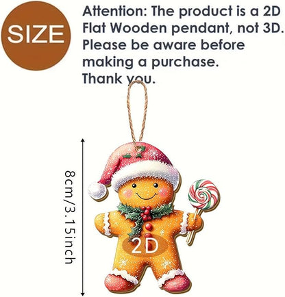24 Pcs Christmas Gingerbread Man Hanging Ornaments Wooden 2D Indoor Outdoor - Image 2