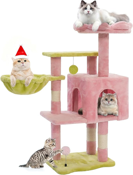 Cat Tree Tower with Metal Frame Hammock, Cat Towers with Scratching Post by Yungaspy