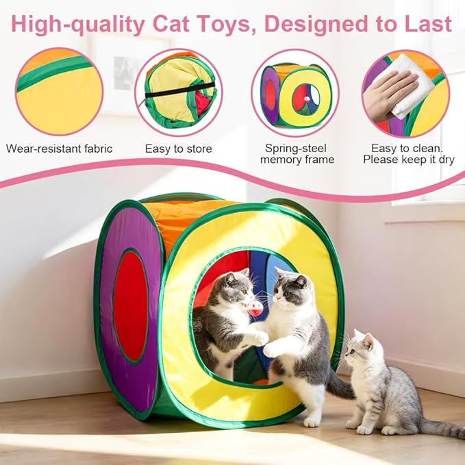 Retro Shaw 33 Pack Cat Toys for Indoor Cats, Collapsible Kitty Tunnel Tent - Image 6