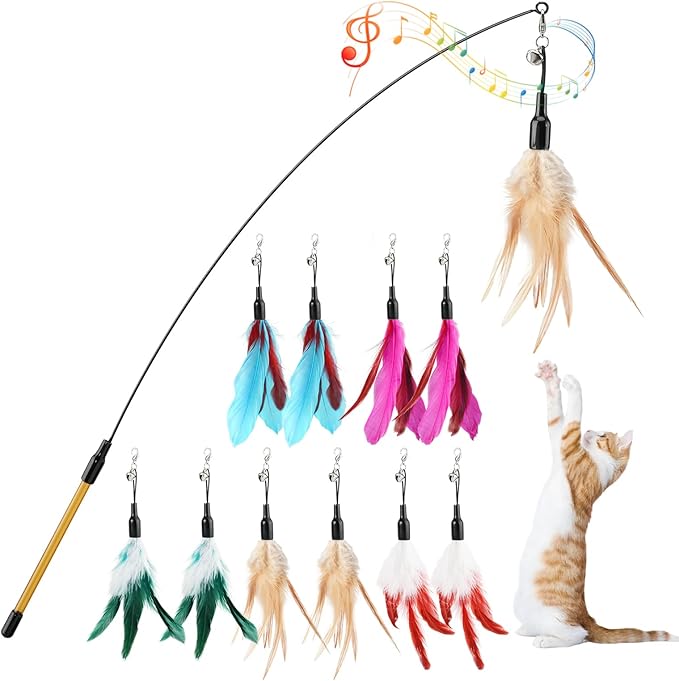 Pawaboo Feather Teaser Cat Toy, Interactive Wands Cats Toy Flying Feathers Cat by Pawaboo