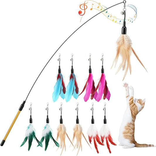Pawaboo Feather Teaser Cat Toy, Interactive Wands Cats Toy Flying Feathers Cat by Pawaboo
