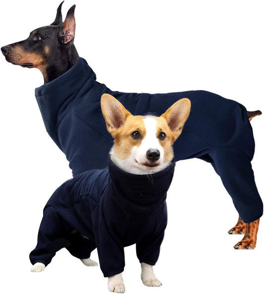 ROZKITCH Warm Dog Pajamas, Pet Windproof Warm Cold Weather Jacket Vest Cozy Jumpsuit Apparel Outfit Clothes for Large Giant Dog Walking Hiking Sleep Blue 3XL
