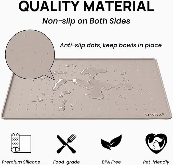 YINEYA Silicone Dog & Cat Food Mat Waterproof 18" x 12", Raised Edge Dog Bowl - Image 4