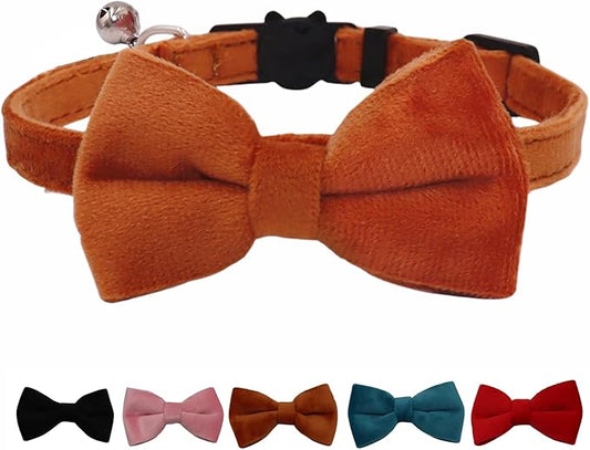 Cat Collar Breakaway with Bell and Removable Bow Tie Safety Buckle Velvet by WDPAWS