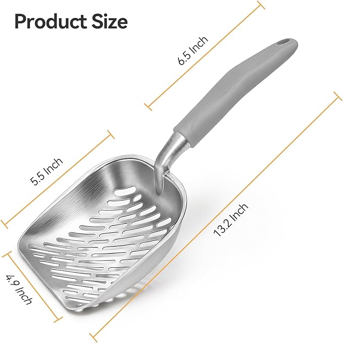 Cat Litter Scoop, Large Long Handle Kitty Metal Scooper, Heavy Duty Aluminum - Image 2
