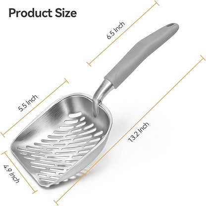 Cat Litter Scoop, Large Long Handle Kitty Metal Scooper, Heavy Duty Aluminum - Image 2