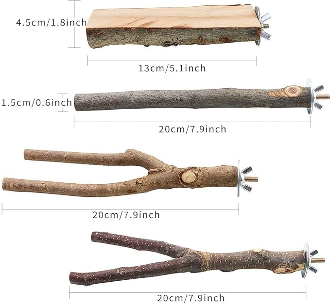 4 Pack Natural Wood Bird Perch Parrot Stand Branches Fork Toys, Pet Bird Cage - Image 2