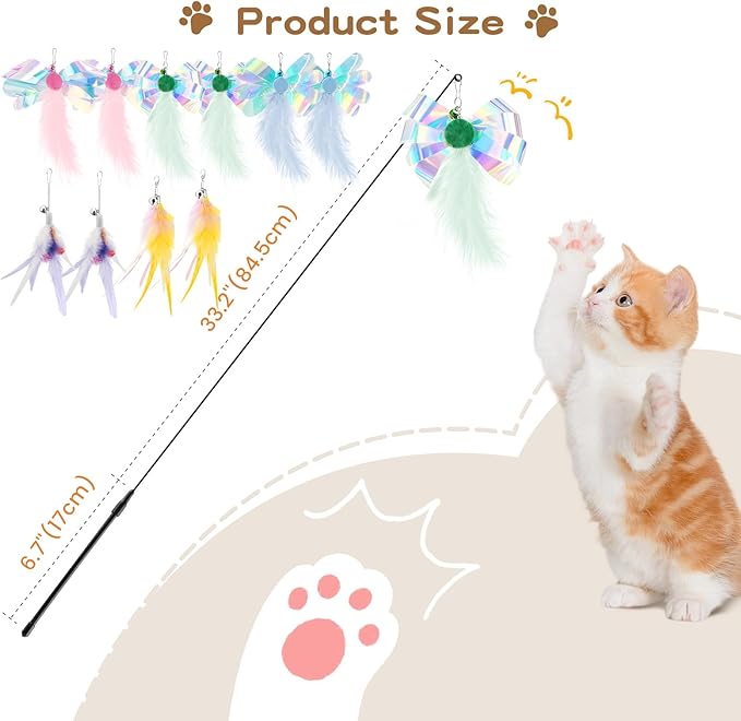 Pawaboo Feather Teaser Cat Toy, Interactive Feather Wands Cats Toy Flying - Image 7