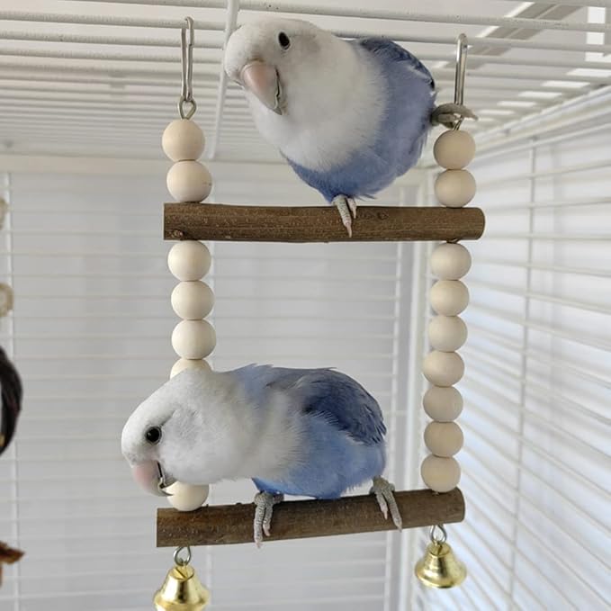 Bird Hook Swing with Bell Toys, Hanging Stand Swing, Double Layer Wooden Perch - Image 6