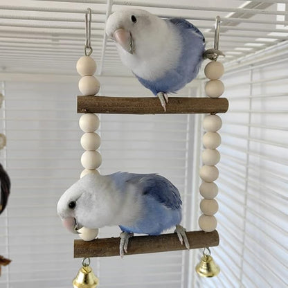 Bird Hook Swing with Bell Toys, Hanging Stand Swing, Double Layer Wooden Perch - Image 6