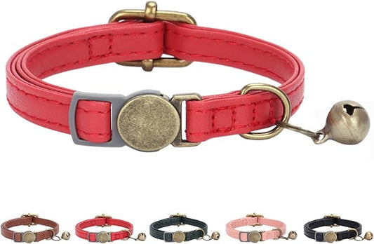 THAIN Leather Cat Collar with Bell Breakaway- Adjustable, Retro Bell fit Most by THAIN