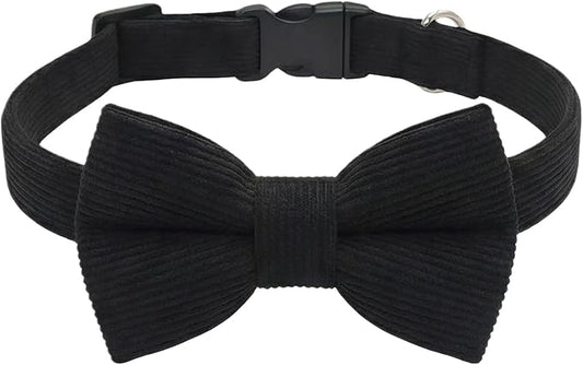 THAIN Dog Collar with Bow Tie Corduroy, Breathable&Adjustable Quick Release by THAIN