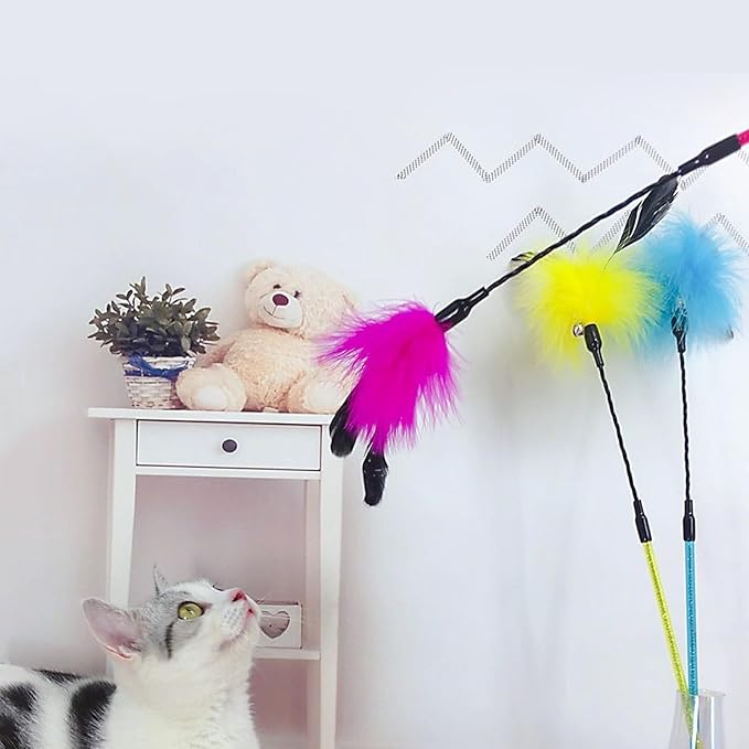 IUHKBH Cat Feather Wands, 3 Colors Soft Turkey Feather Teaser Wands Interactive - Image 5