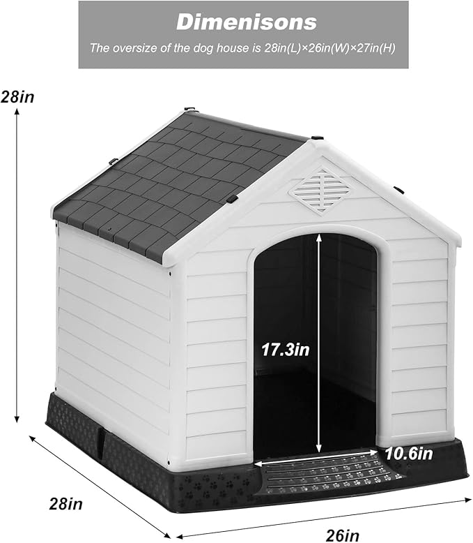FDW Dog House Indoor Outdoor Durable Ventilate Waterproof Pet Plastic Dog House - Image 8