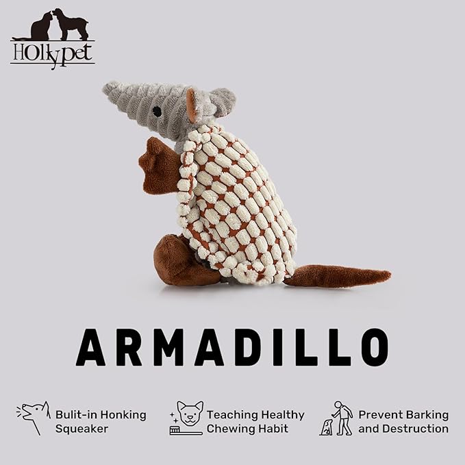 Hollypet Plush Dog Squeaky Toy Stuffed Armadillo Animal Pet Puppy Chew Toys - Image 4