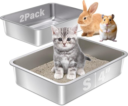 Stainless Steel Litter Box 2Pack, 15.7"×11.8"×4" Small Cat Litter Box, Metal by StainlessSteelLitterBox