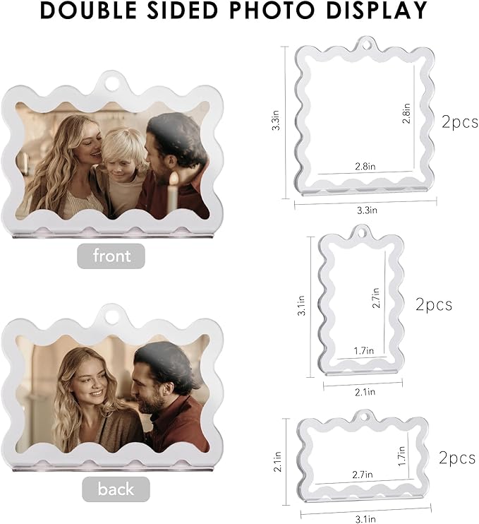 UNIQOOO 6Pcs Silver Wave Christmas Acrylic Picture Frame Ornaments, 3 Sizes - Image 4