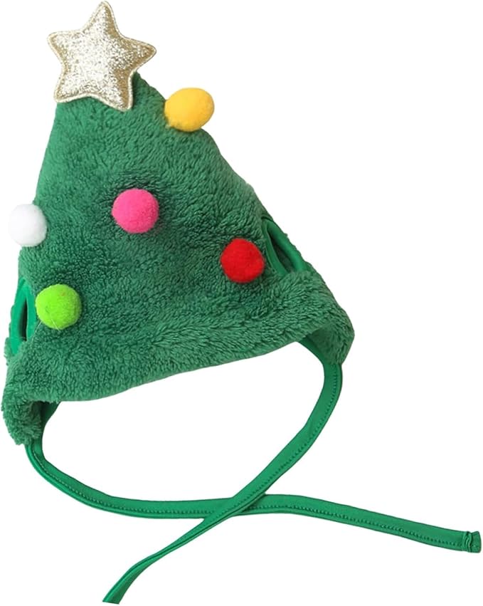 Christmas Tree Headwear Hat for Pet Decorations Star Pompoms Christmas Dog - Image 7