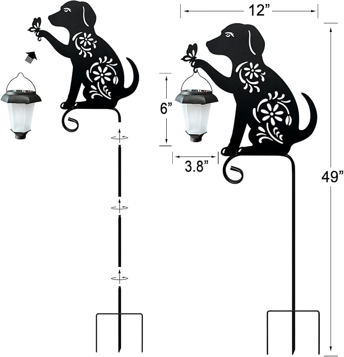 Dog Holding Solar Lantern Garden Stakes Outdoor Metal Dog Stakes Decorative - Image 6