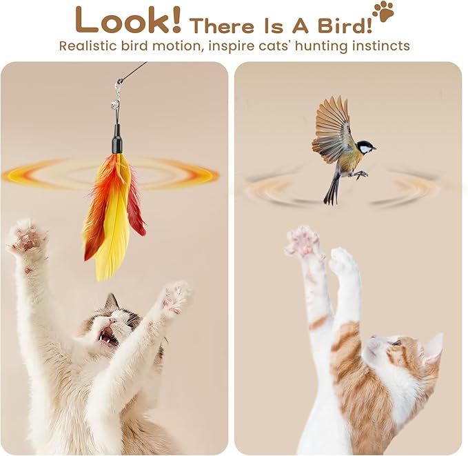 Pawaboo Feather Teaser Cat Toy, Interactive Wands Cats Toy Flying Feathers Cat - Image 5