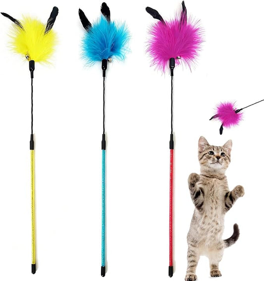 IUHKBH Cat Feather Wands, 3 Colors Soft Turkey Feather Teaser Wands Interactive by IUHKBH