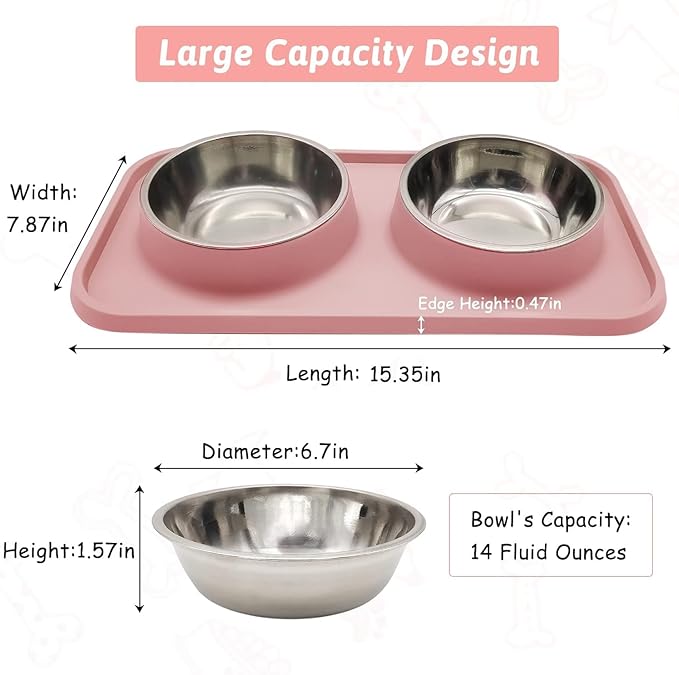 BNOSDM Double Dog Food Bowls Stainless Steel Dog Food and Water Bowls - Image 2