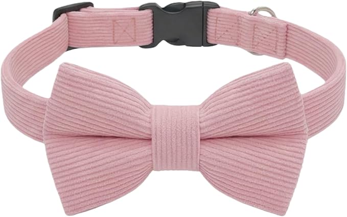 THAIN Dog Collar with Bow Tie Corduroy, Breathable&Adjustable Quick Release by THAIN
