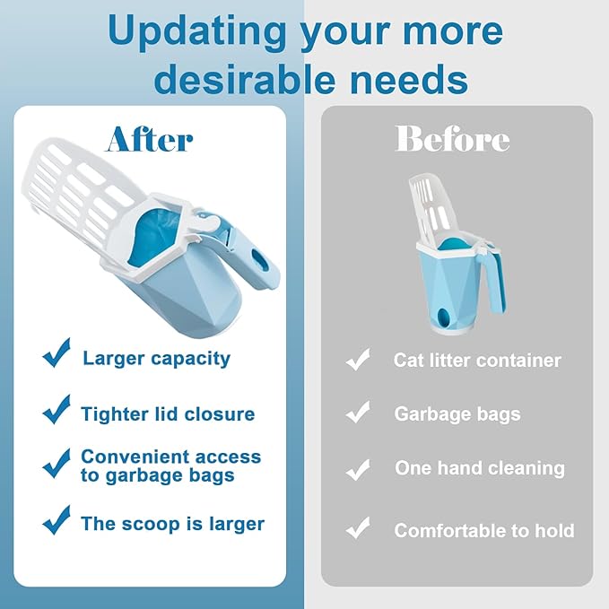 Cat Litter Scooper with Holder Kitty Litter Scoop with Waste Can and 150 Refill - Image 2