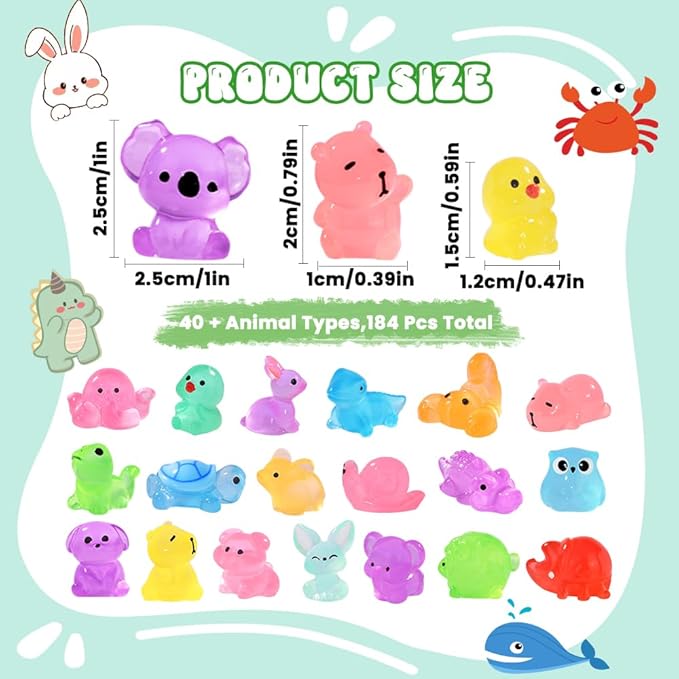 DIYDEC 184PCS Luminous Mini Resin Animals, Miniatures Figures Glow in The Dark - Image 2