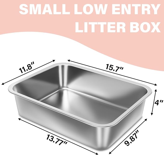 Stainless Steel Litter Box for Kitten 2 Pack, 15.7"×11.8"×4" Small Litter Box - Image 5