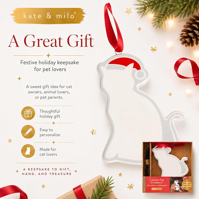 Kate & Milo Ceramic Cat Christmas Ornament – Personalized Pet Holiday Tree - Image 4